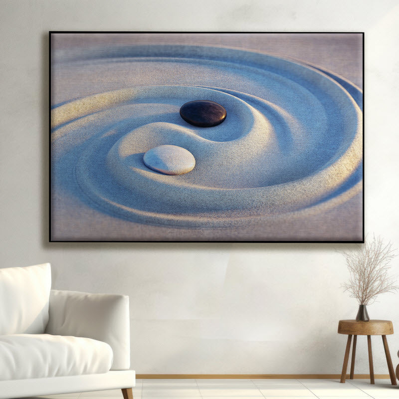 Textilspannrahmen mit Motiv: Steine im Sand - Yin Yang