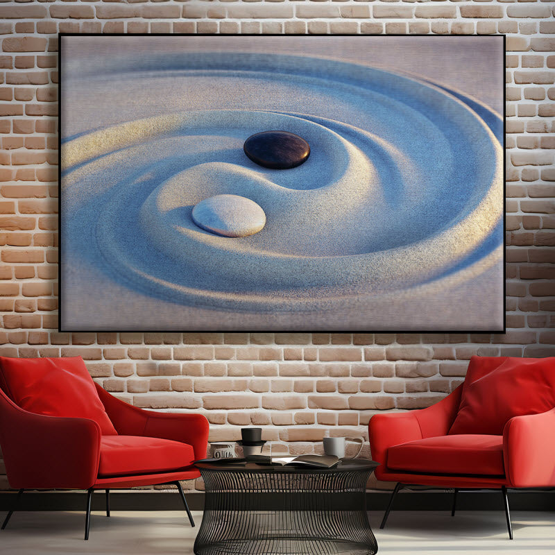 Textilspannrahmen mit Motiv: Steine im Sand - Yin Yang