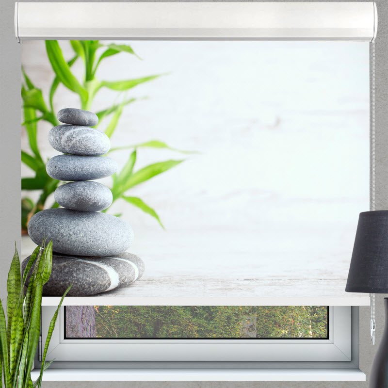 Kassettenrollo mit Motiv: Spa Steine grau