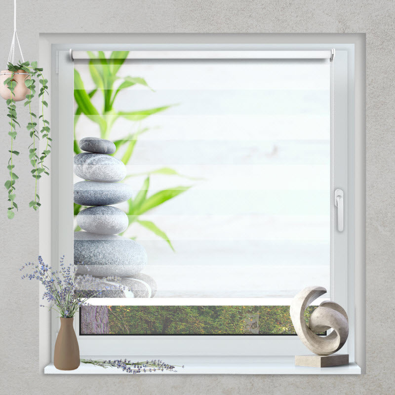 Klemmfix Doppelrollo mit Motiv: Spa Steine grau