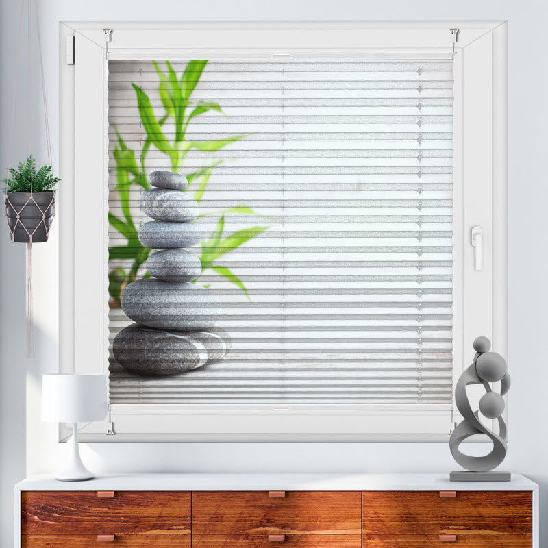 Plissee mit Motiv: Spa Steine grau