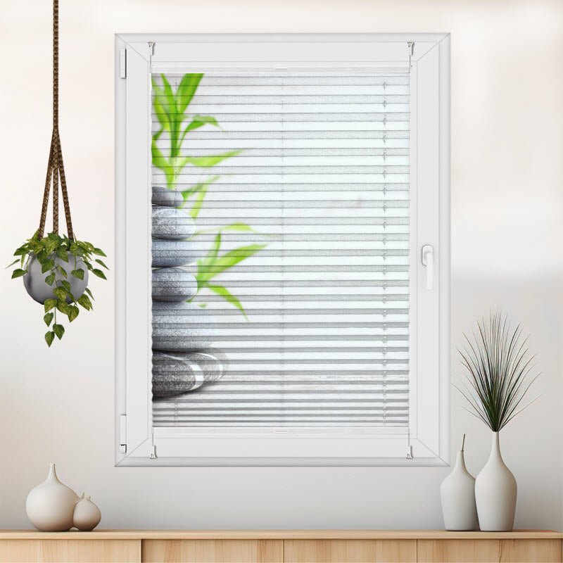 Plissee mit Motiv: Spa Steine grau