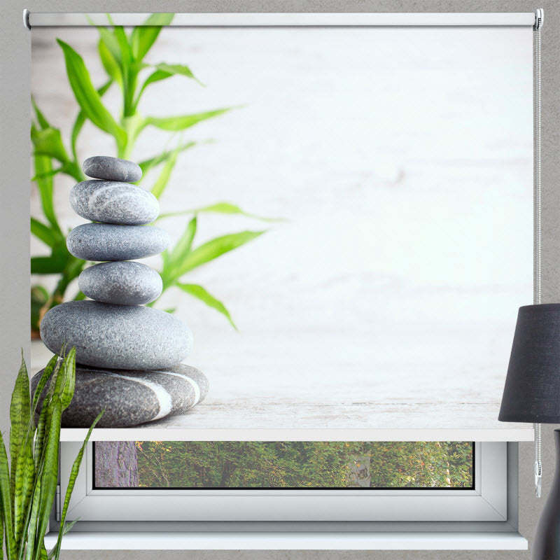 Rollo mit Motiv: Spa Steine grau