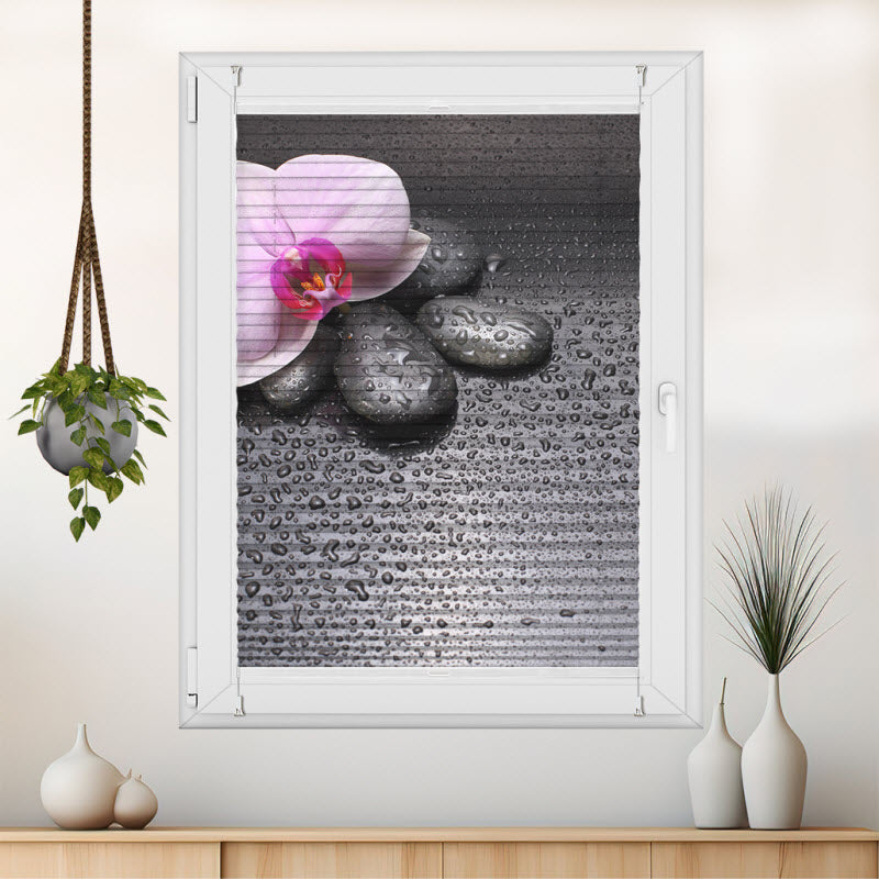 Wabenplissee mit Motiv: Spa Steine