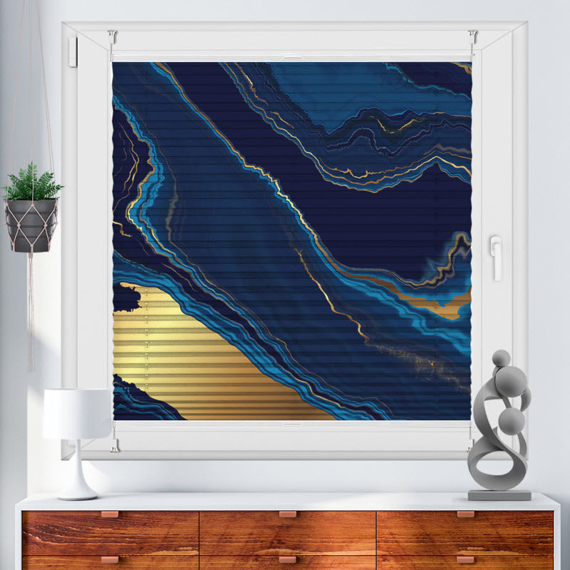 Wabenplissee mit Motiv: Marmor Blau