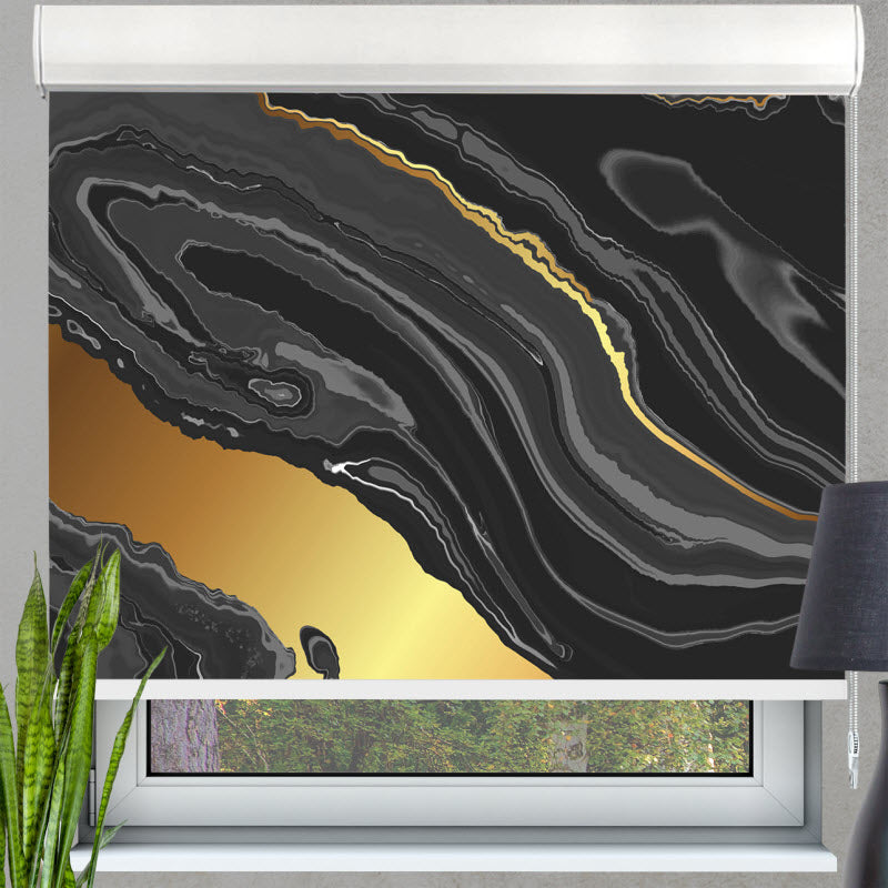 Kassettenrollo mit Motiv: Marmor Schwarz