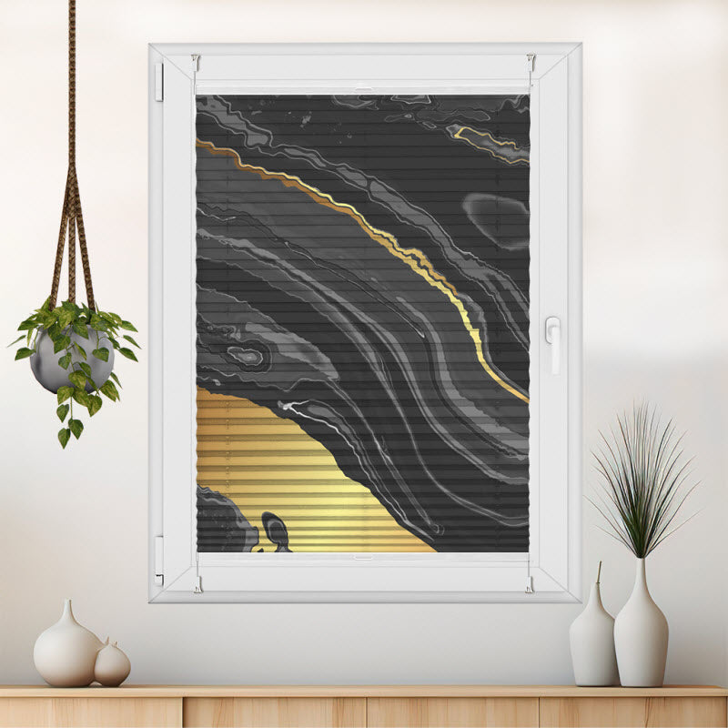 Plissee mit Motiv: Marmor Schwarz