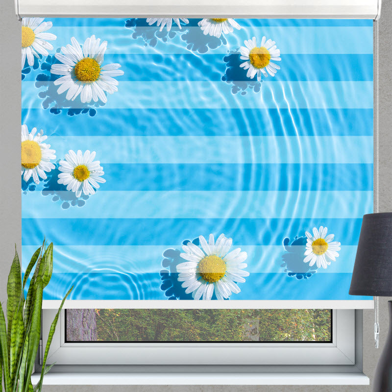 Doppelrollo mit Motiv: Gänseblümchen auf dem Wasser