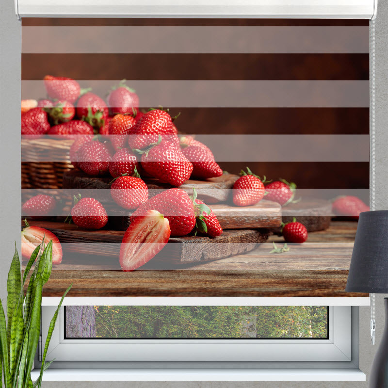 Doppelrollo mit Motiv: Erdbeeren