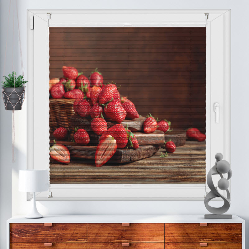 Wabenplissee mit Motiv: Erdbeeren