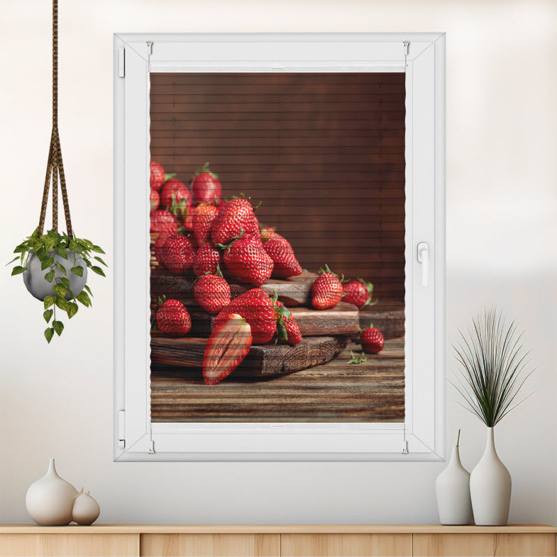 Wabenplissee mit Motiv: Erdbeeren