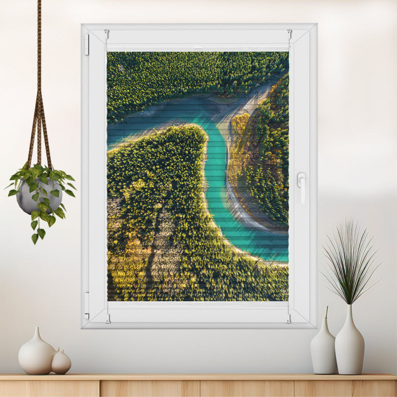 Wabenplissee mit Motiv: See im Wald