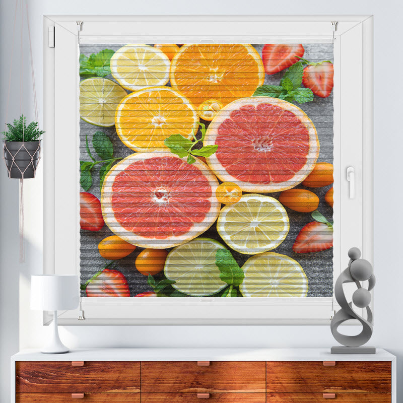 Wabenplissee mit Motiv: Zitrusfrüchte