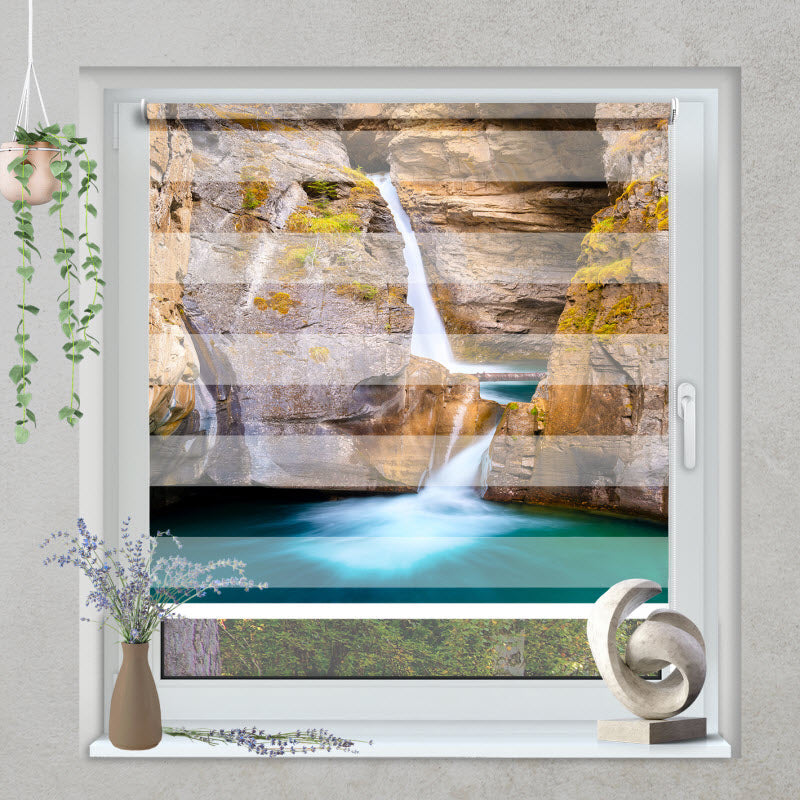 Klemmfix Doppelrollo mit Motiv: Wasserfall auf Felsen