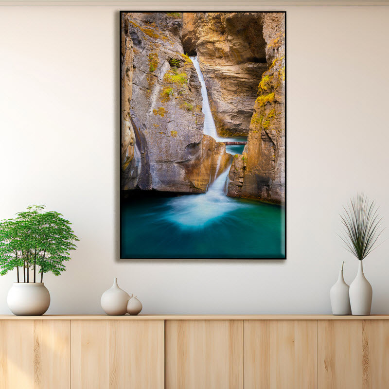 Textilspannrahmen mit Motiv: Wasserfall auf Felsen