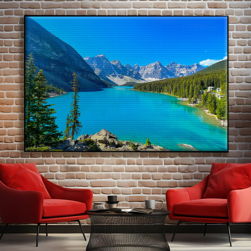 Akustikstoff mit Motiv: See mit Bergausblick