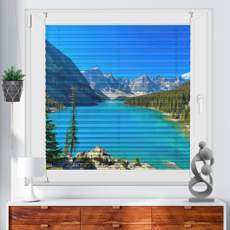 Wabenplissee mit Motiv: See mit Bergausblick