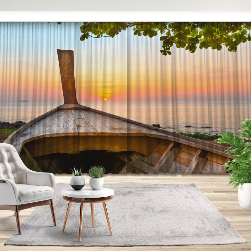 Fotovorhang: Boot mit Sonnenuntergang