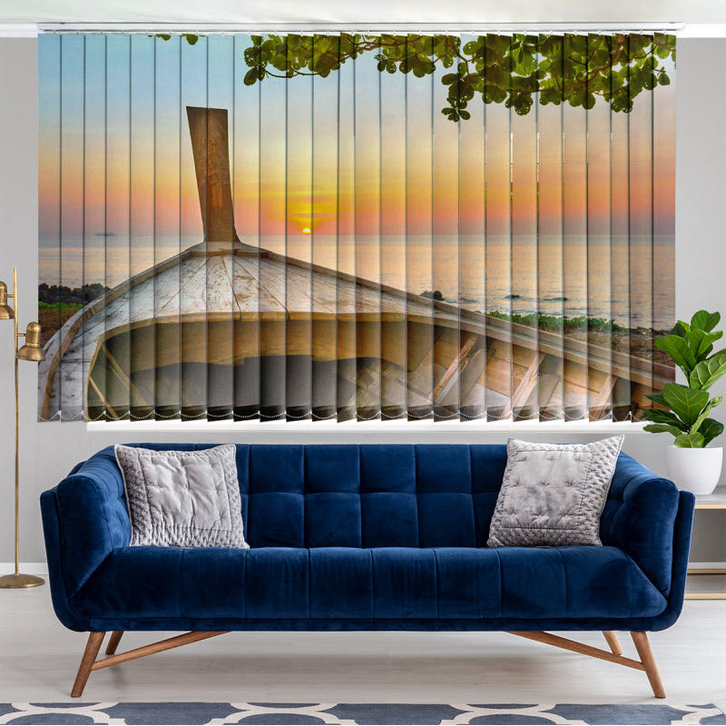 Lamellenvorhang mit Motiv: Boot mit Sonnenuntergang