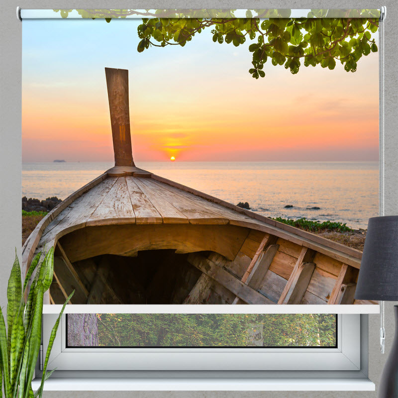 Rollo mit Motiv: Boot mit Sonnenuntergang