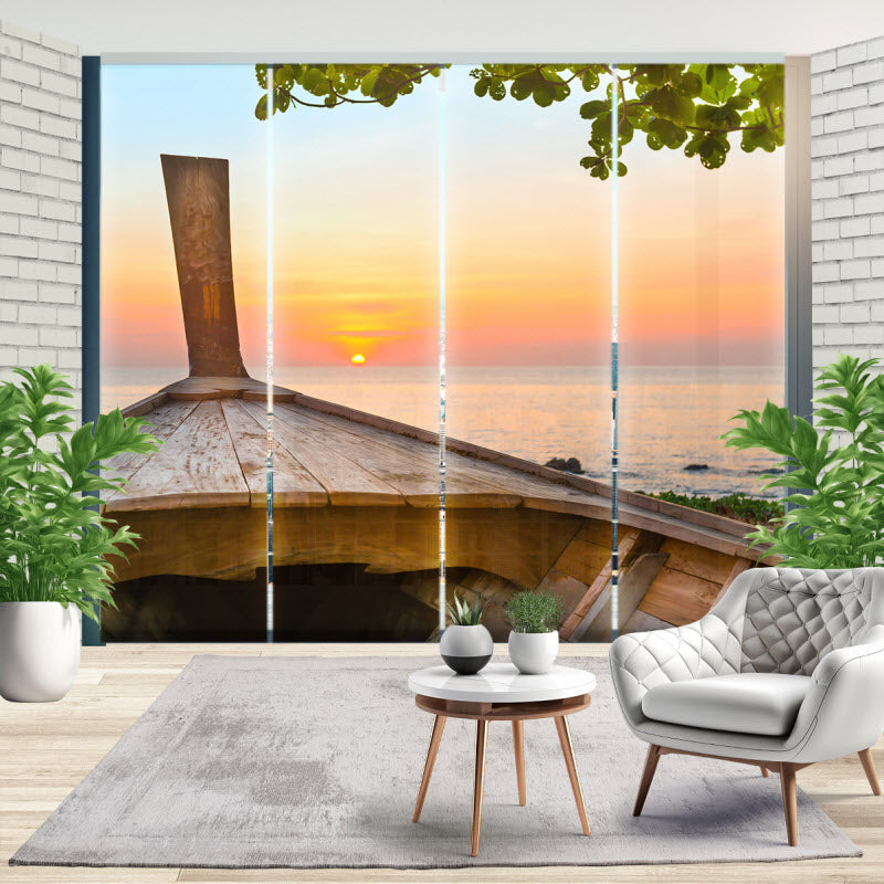 Schiebegardine mit Motiv: Boot mit Sonnenuntergang