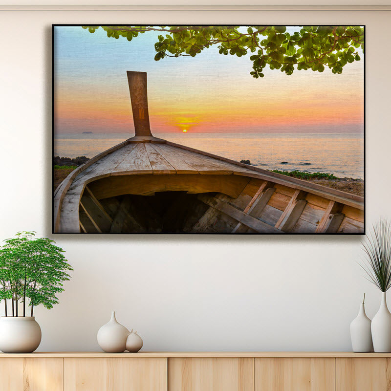 Textilspannrahmen "Boot mit Sonnenuntergang"