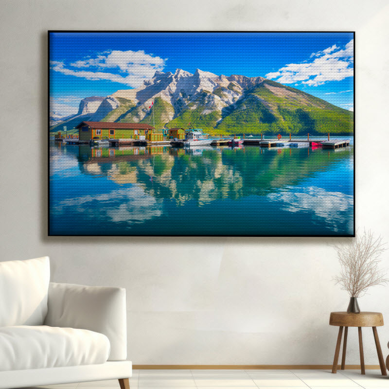 Akustikstoff mit Motiv: Berge am See