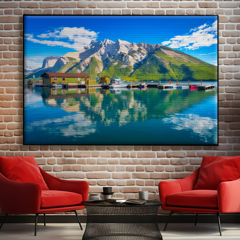 Akustikstoff mit Motiv: Berge am See