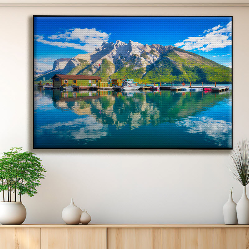 Akustikstoff mit Motiv: Berge am See