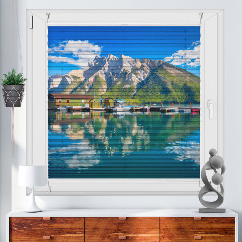 Wabenplissee mit Motiv: Berge am See