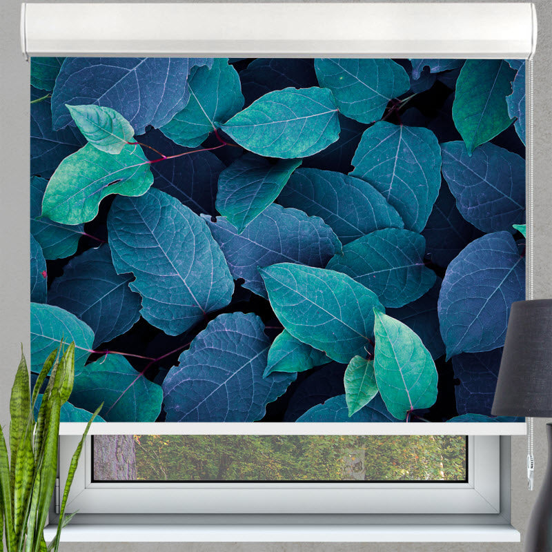 Kassettenrollo mit Motiv: Blätter Grün Blau