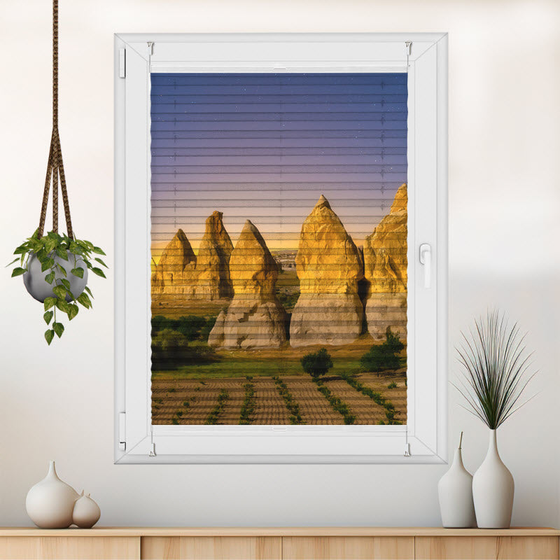 Wabenplissee mit Motiv: Hohe Felsen