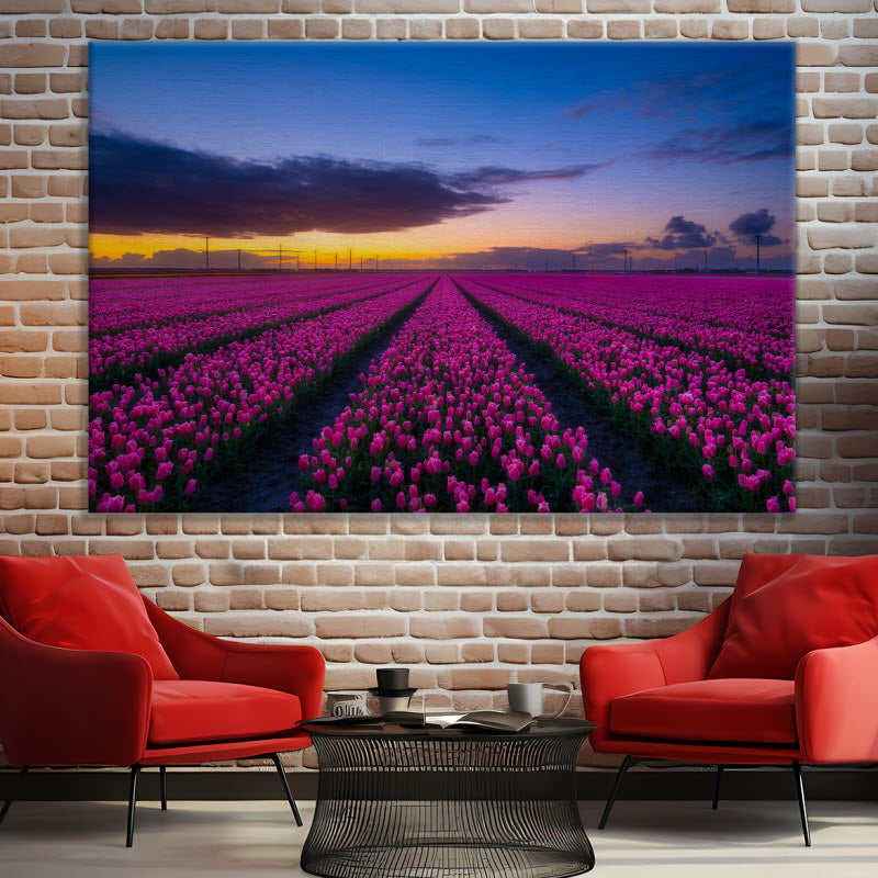 Leinwand mit Motiv: Lila Tulpenfeld