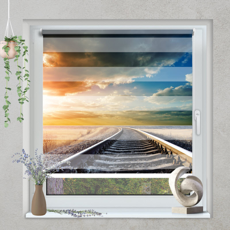 Klemmfix Doppelrollo mit Motiv: Gleis