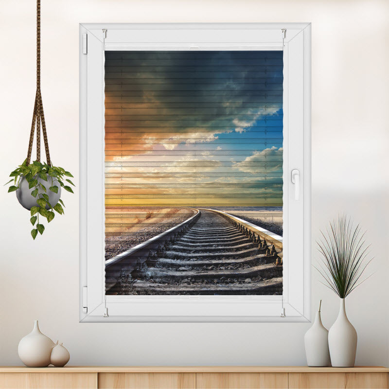 Wabenplissee mit Motiv: Gleis