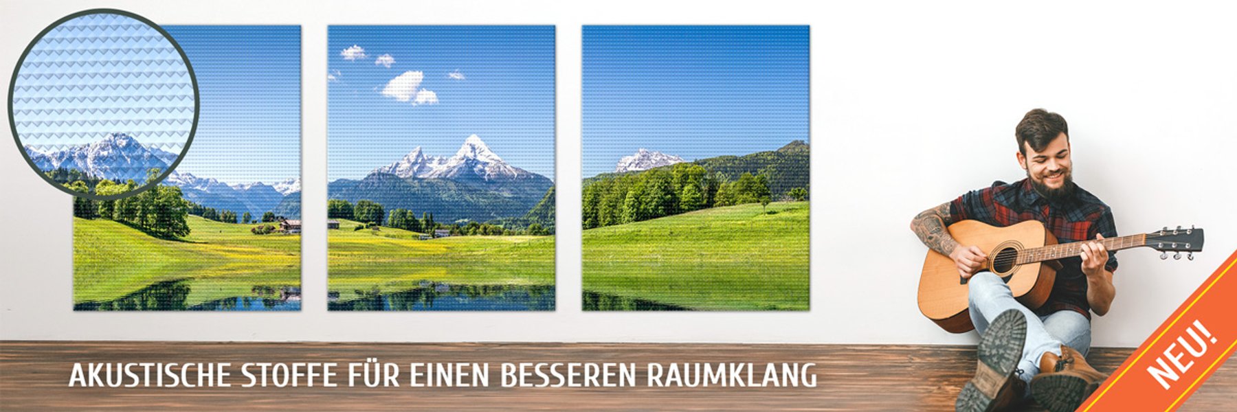 Drei Akustikbilder mit Landschaftsmotiv nebeneinander