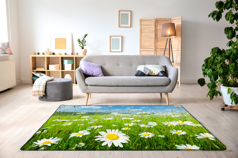 Teppich selbst gestalten mit Gänseblümchen Motiv