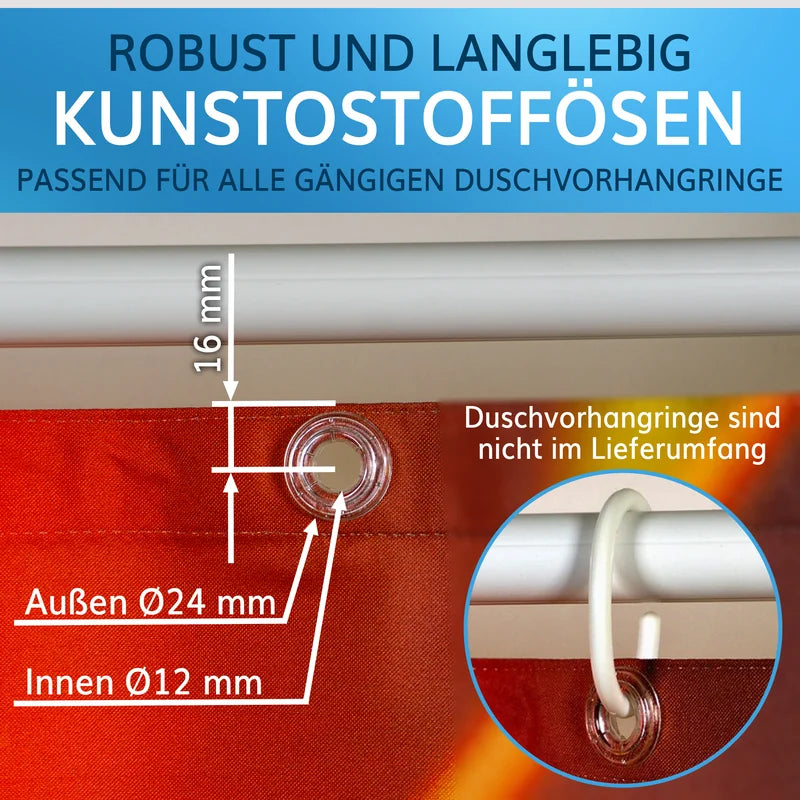 Kunststoffösen für Duschvorhänge, robust und kompatibel für gängige Duschvorhangringe.