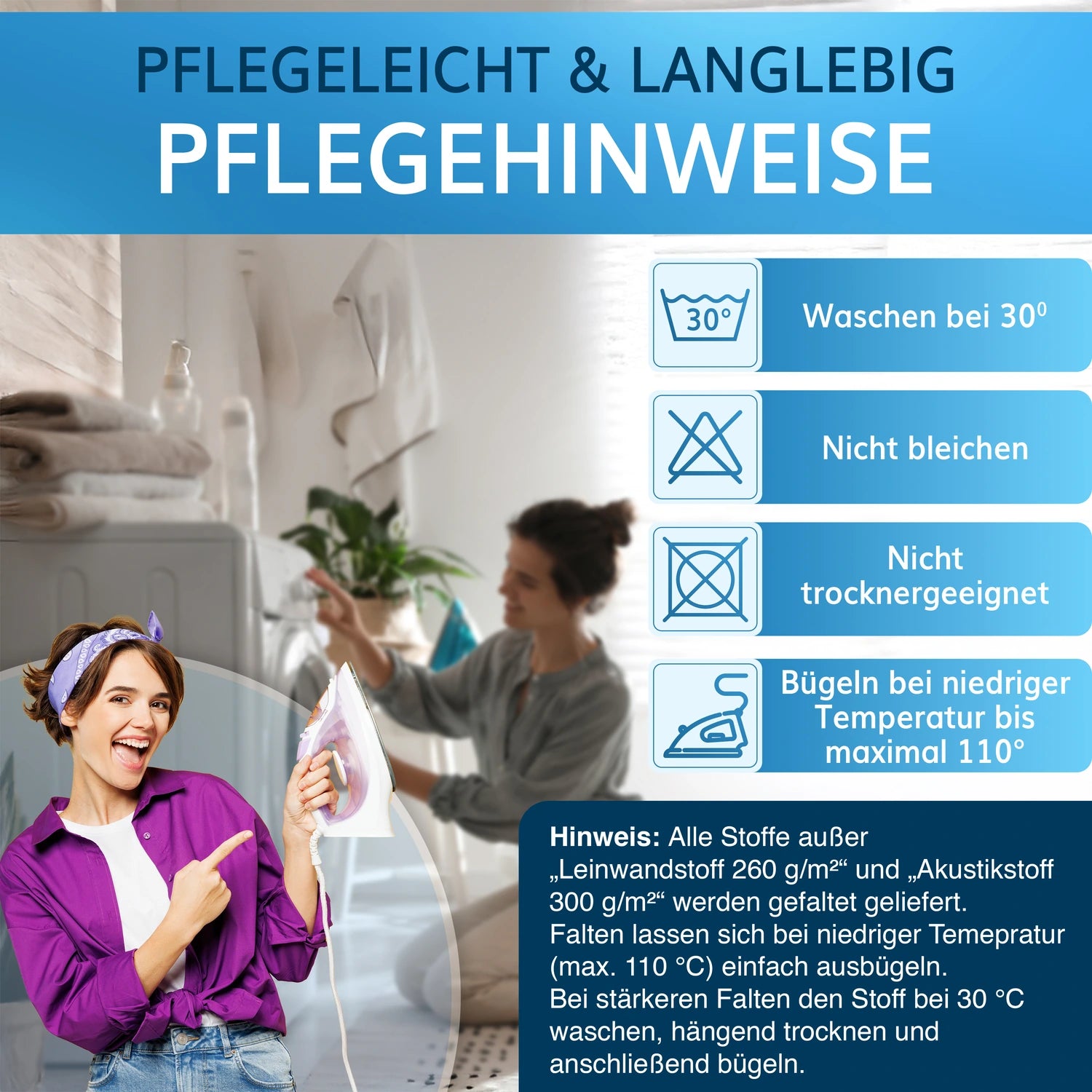 Pflege- und Versandhinweise für Leinwand ohne Rahmen.
