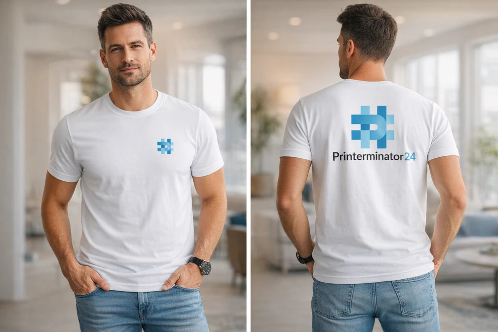 T-Shirt bedruckt mit Firmenlogo auf einem Herren/Unisex T-Shirt.