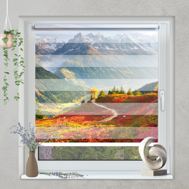 Klemmfix Doppelrollo mit Motiv: Roter Herbst mit Alpenausblick