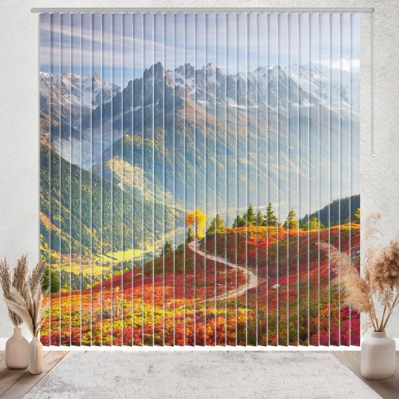 Lamellenvorhang mit Motiv: Roter Herbst mit Alpenausblick