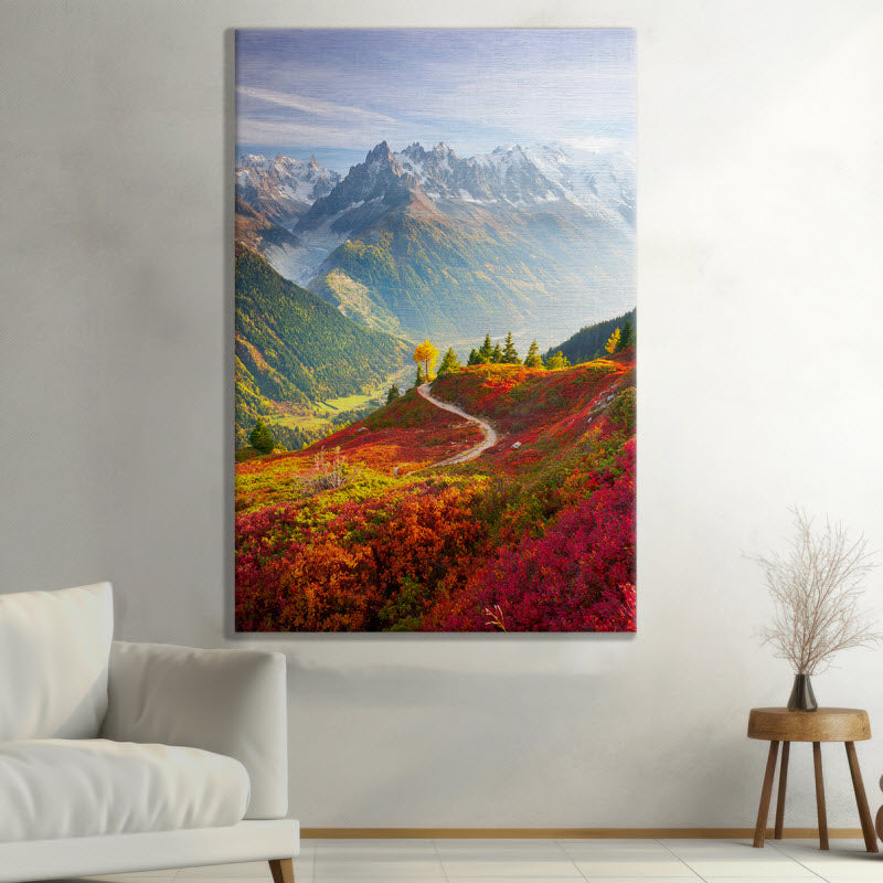 Leinwand mit Motiv: Roter Herbst mit Alpenausblick