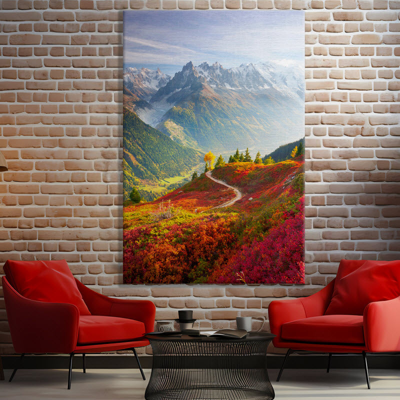 Leinwand mit Motiv: Roter Herbst mit Alpenausblick