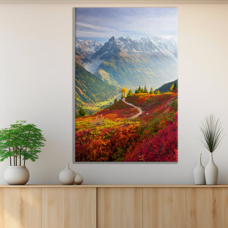 Leinwand mit Motiv: Roter Herbst mit Alpenausblick