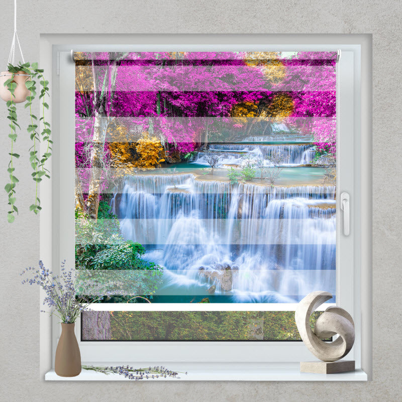 Klemmfix Doppelrollo mit Motiv: Wasserfall zwischen bunten Blumen