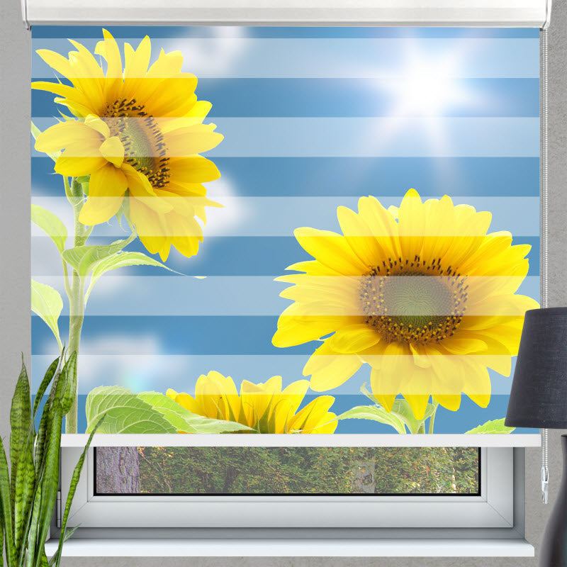 Doppelrollo mit Motiv: Sonnenblumen mit Sonnenschein