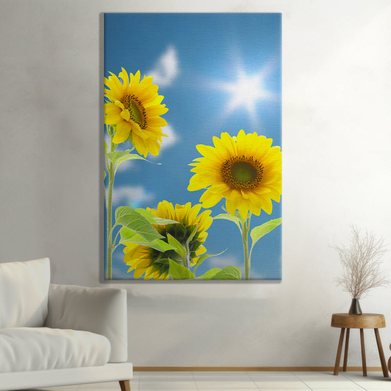 Leinwand mit Motiv: Sonnenblumen mit Sonnenschein