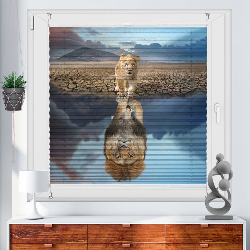 Wabenplissee mit Motiv: Löwenjunge Spiegelbild Löwenpapa