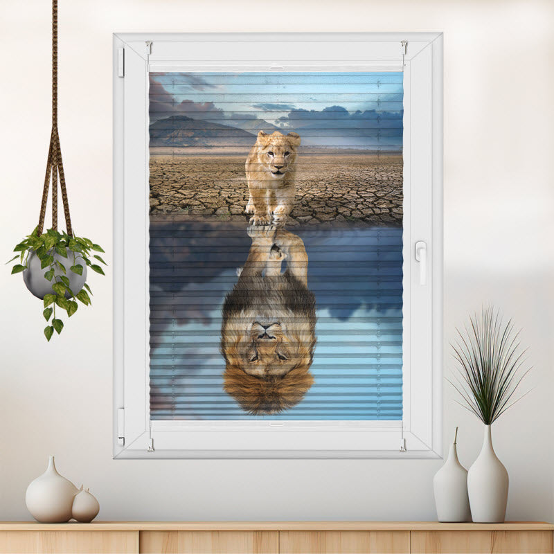 Wabenplissee mit Motiv: Löwenjunge Spiegelbild Löwenpapa